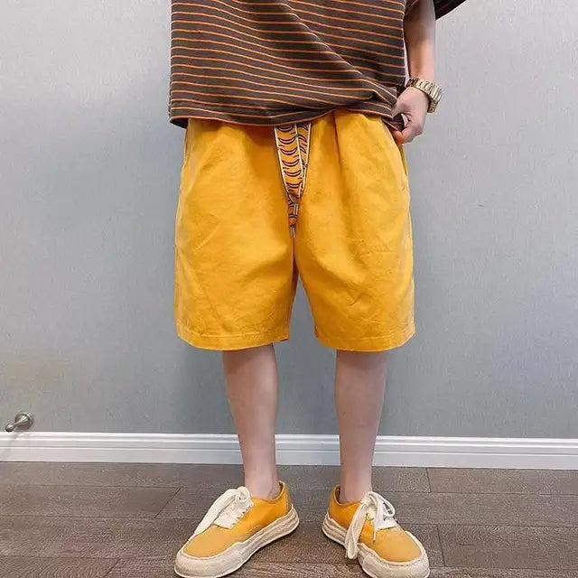 Yellow Solid Color Loose Shorts