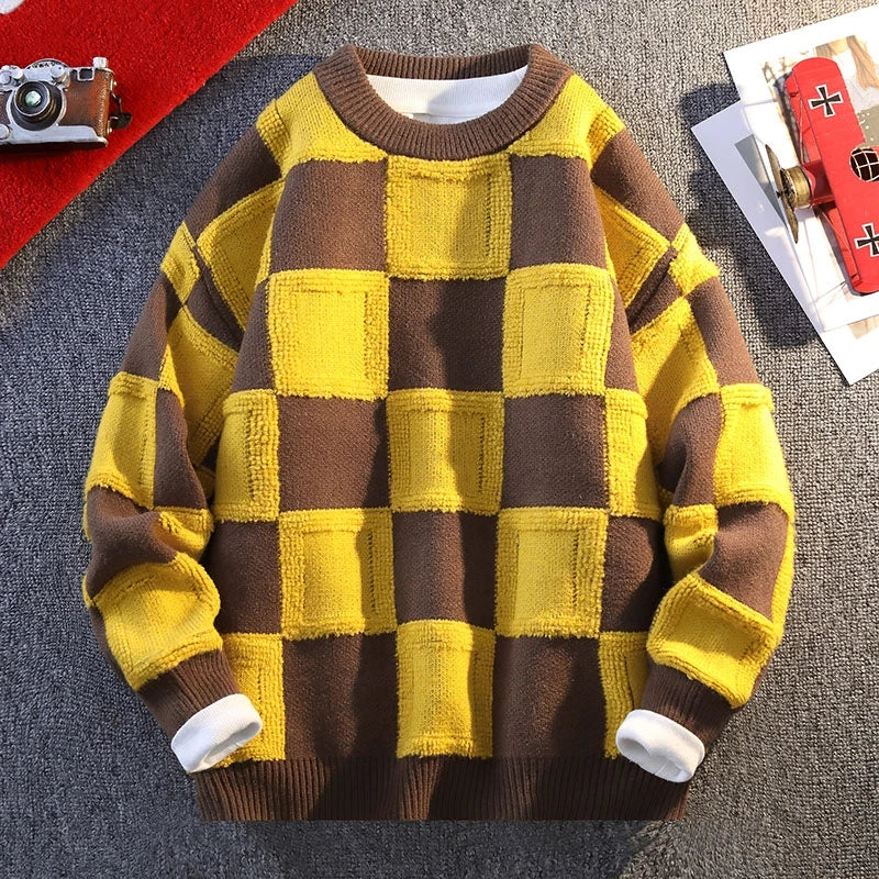 Checkered Pattern Pullover Sweater