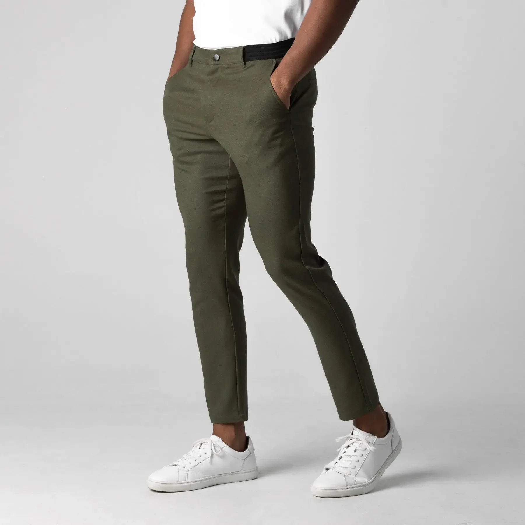 Solid Stretchy Mid-Waist Men's Pants