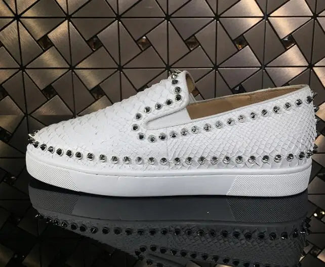 Rivet Studded White Leather Sneakers