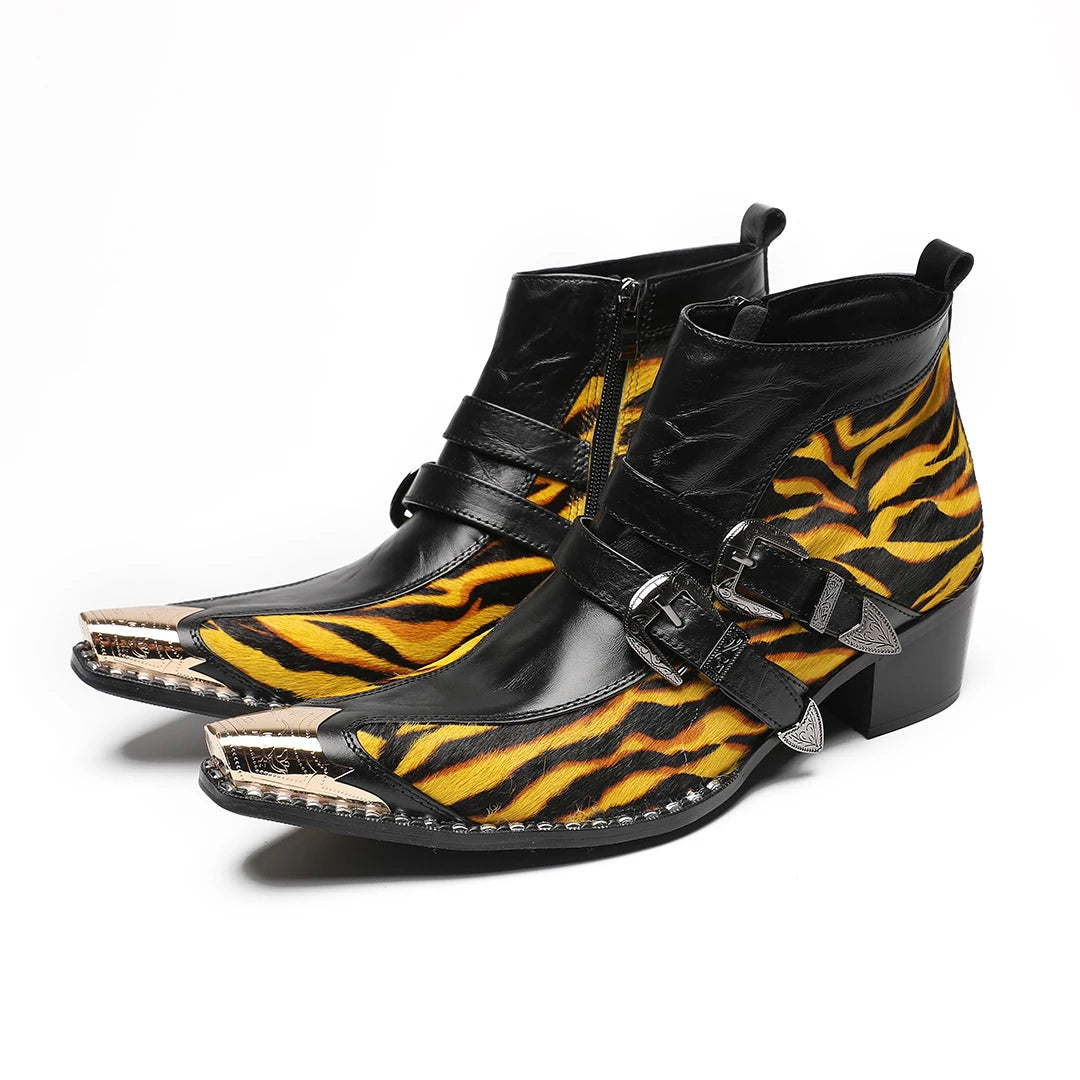 Tiger Printed Pattern Black Boots