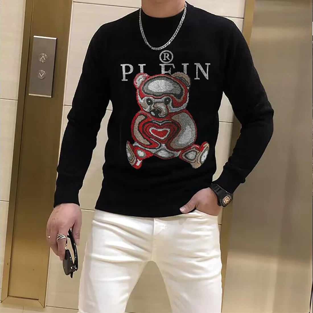 Hip-hop Stylish Rhinestone Design Sweater