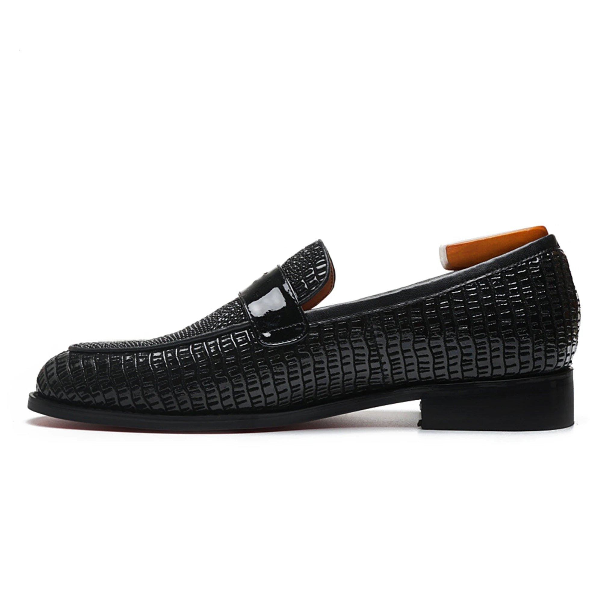 Black Shiny Crocodile Skin Leather Loafers