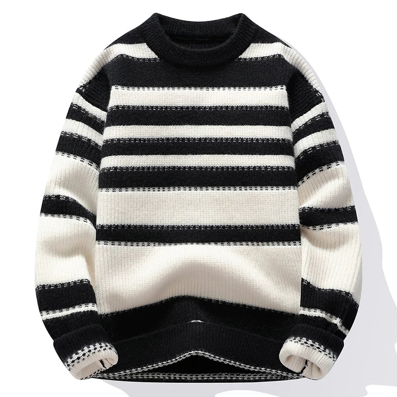 Casual O-Neck Knitted Striped Sweater