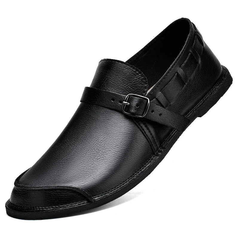 Solid Round Toe Split Leather Shoes
