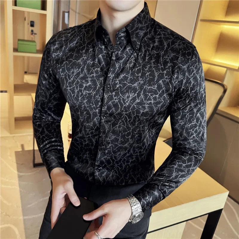 Vintage Abstract Jacquard Slim Fit Shirt