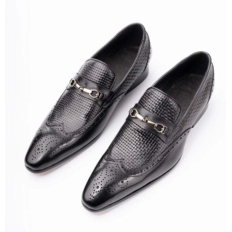 Black Woven Formal Dress Loafers Shoes