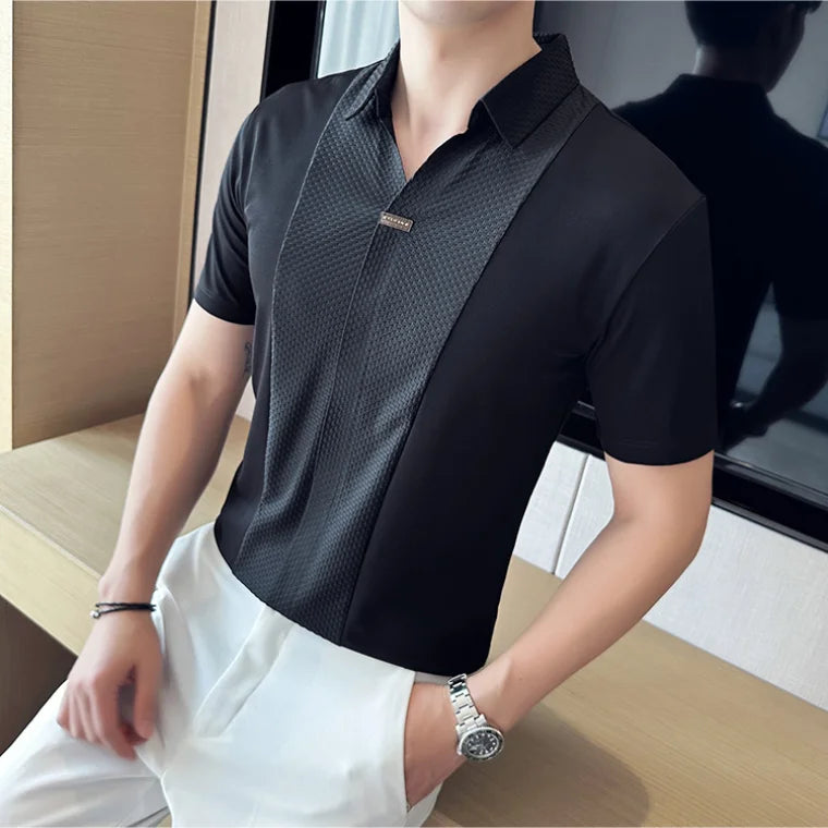 Men's Waffle Splicing Seamless Polo Shirt