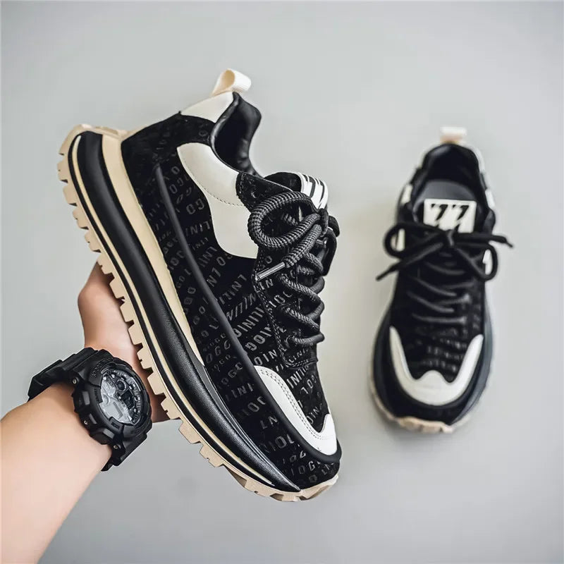 Letter Pattern Thick Bottom Men's Sneakers