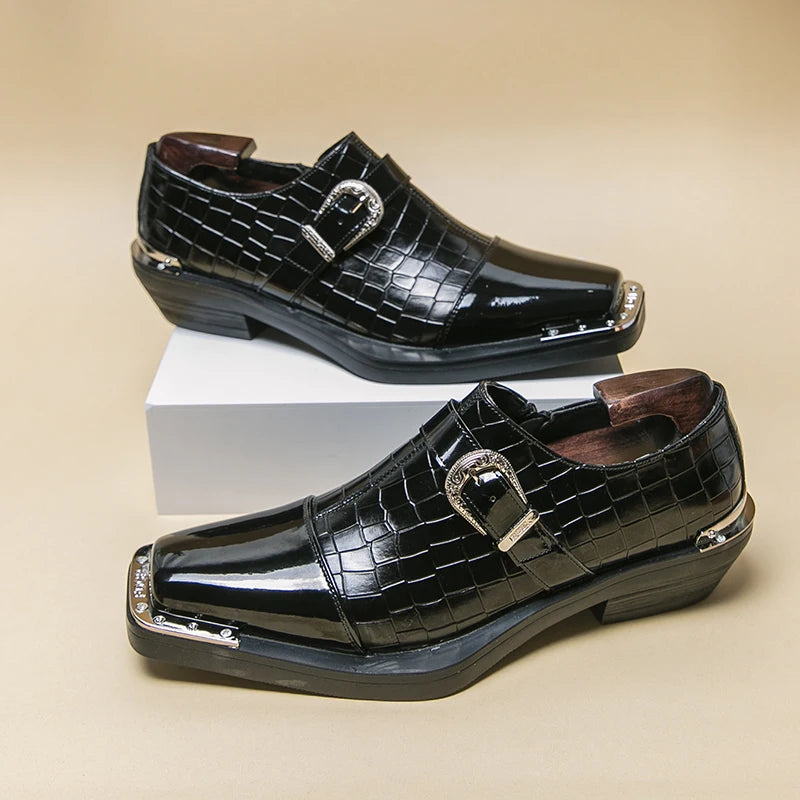 Square Point Fake Crocodile Skin Pattern Shoes