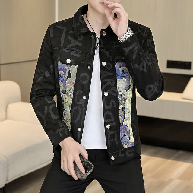 Letter Bear Printed Patchwork Jacket