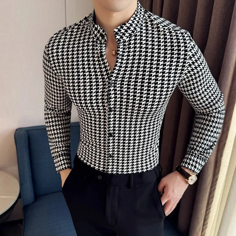 Houndstooth Pattern Long Sleeve Shirt