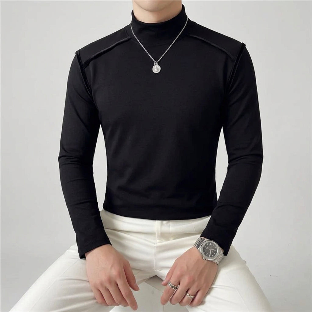 Black Stripe Outside Stitched Fitted T-Shirts