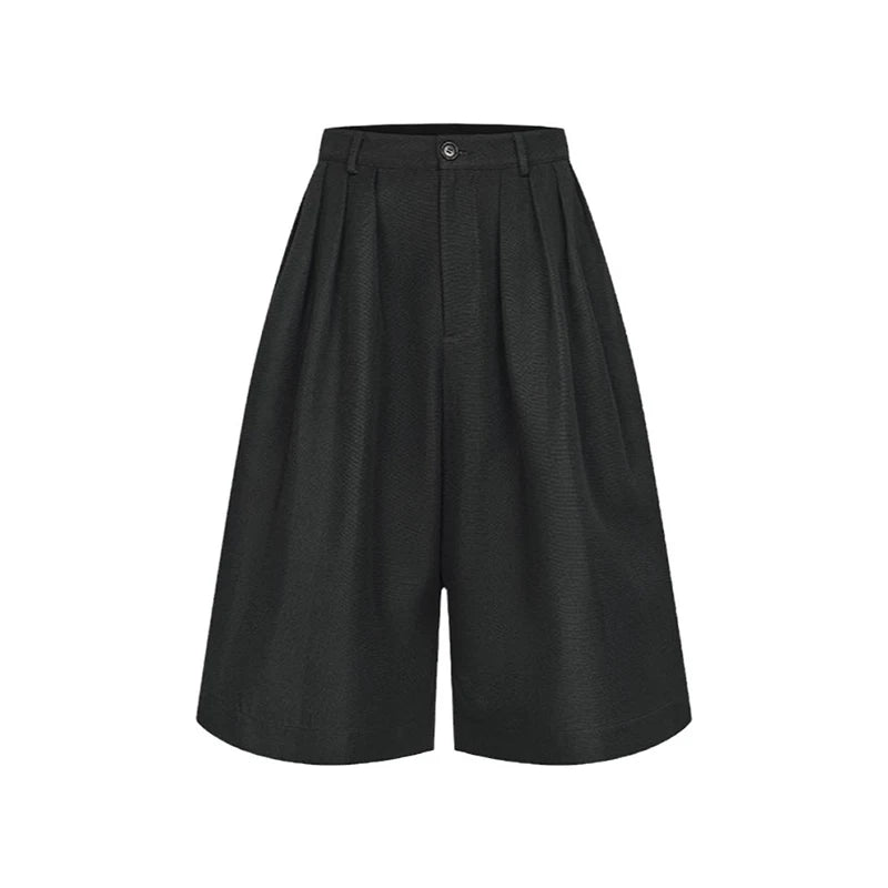 Black Pleated Front Plain Casual Capri