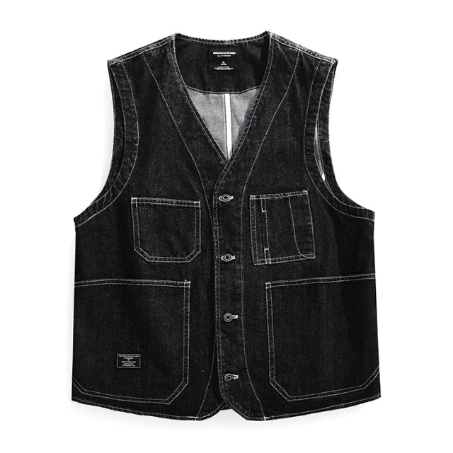 Stitched Multi Pockets Denim Vest