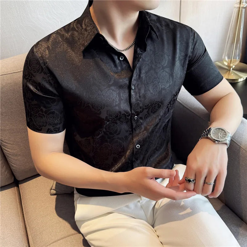 Glossy Rose Floral Jacquard Shirt