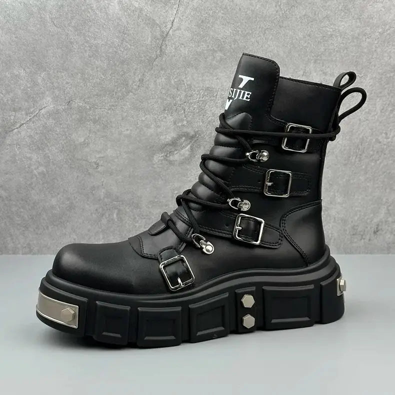 Split Leather Punk-Style Motorcycle Boots