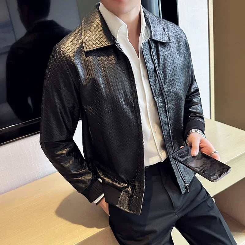 Woven PU Leather Casual Jacket