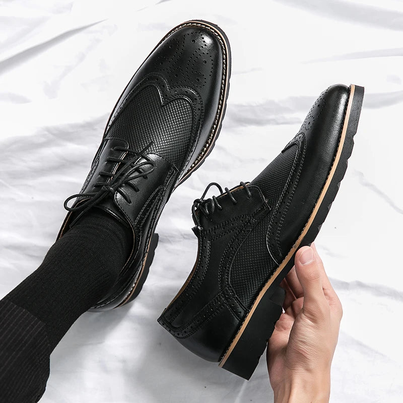 Genuine Leather Wingtip Oxford Shoes