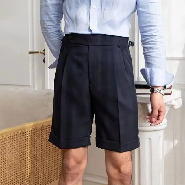 Solid Waist Buckle Button Shorts