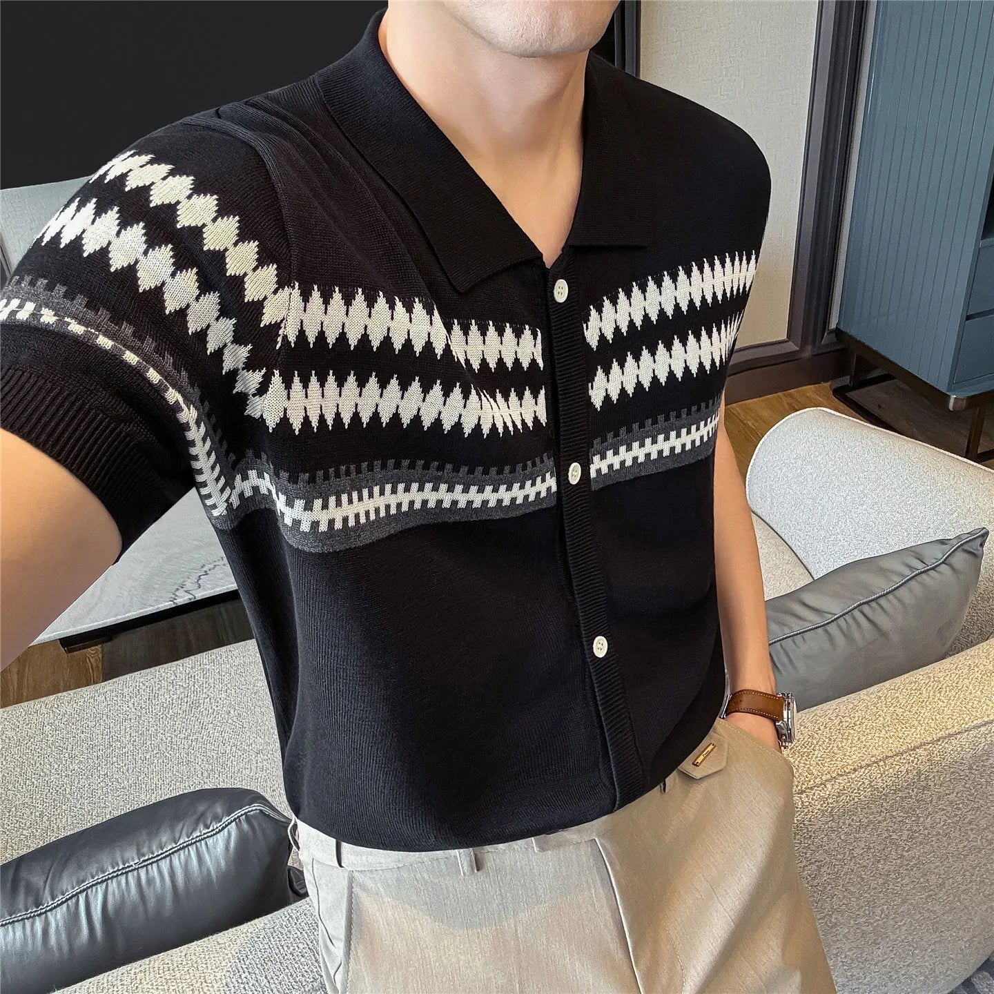 Lyocell Knitted Single Buttoned Shirt