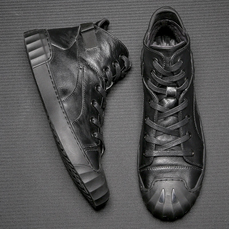 High-Top Black Splicing Lace-Up Sneakers