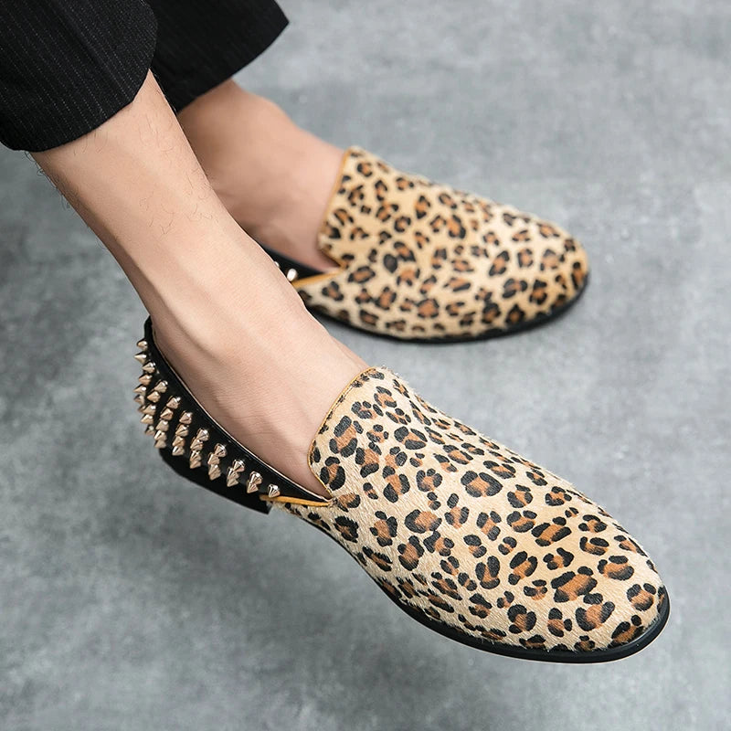 Leopard Pattern Rivet Men's Loafers