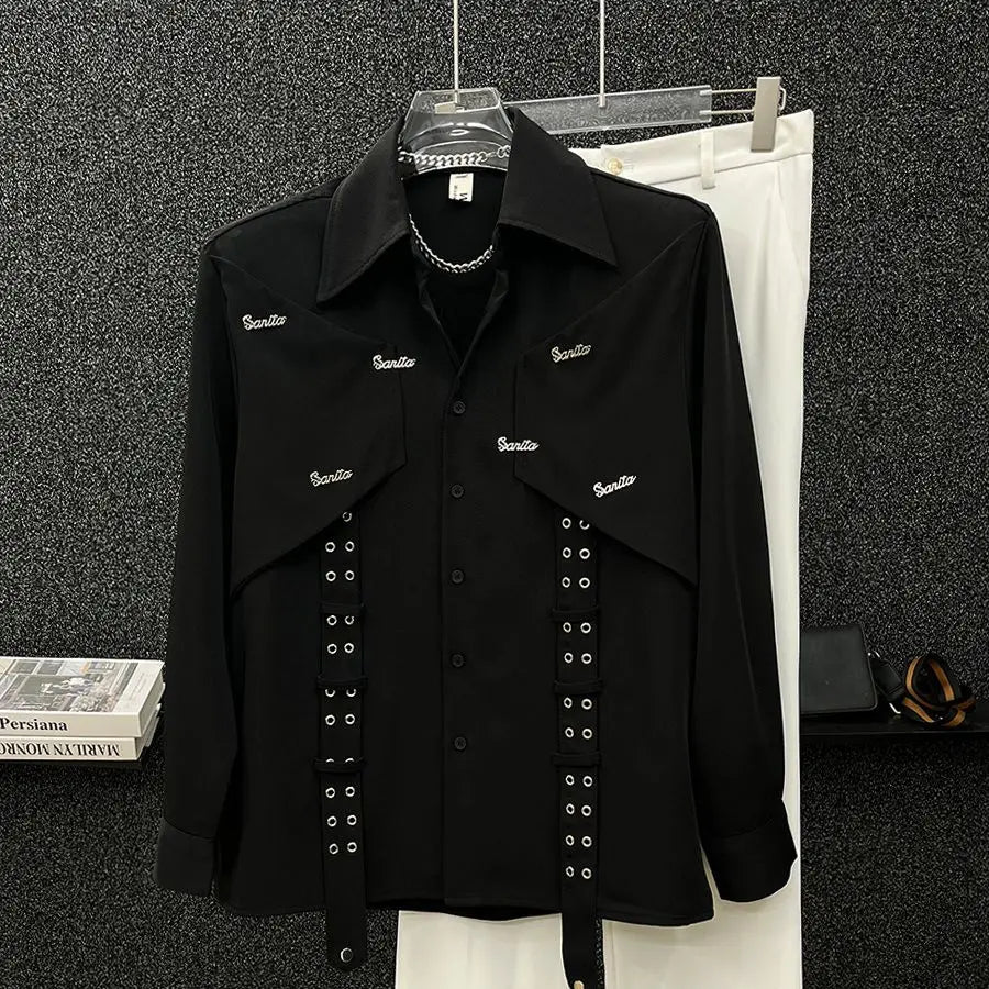 Appliques Spliced Button Solid Shirt