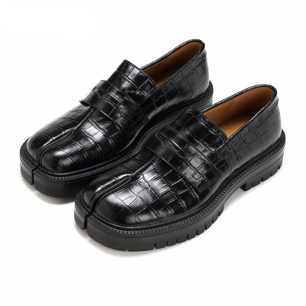 Square-Toe Leather Platform Tabi Loafers