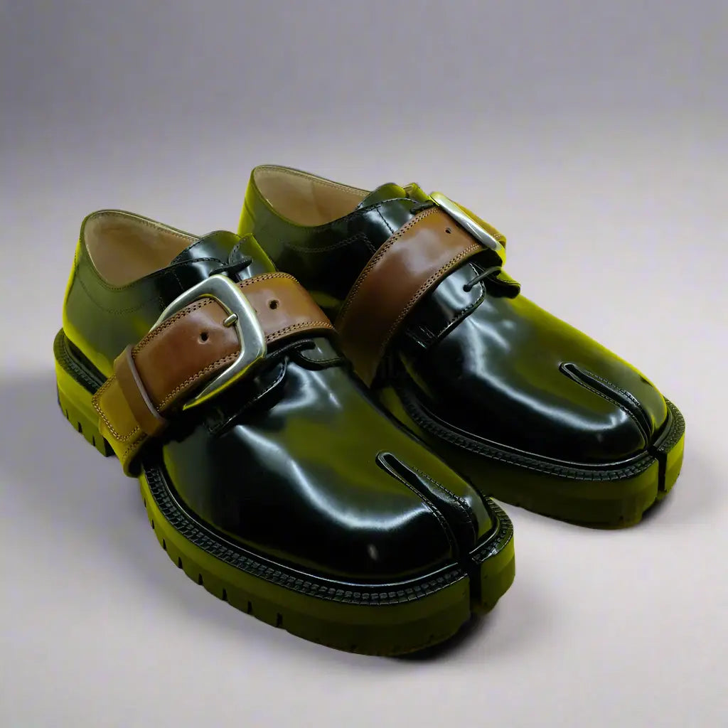 Brown Belt Buckle Black Tabi Loafers