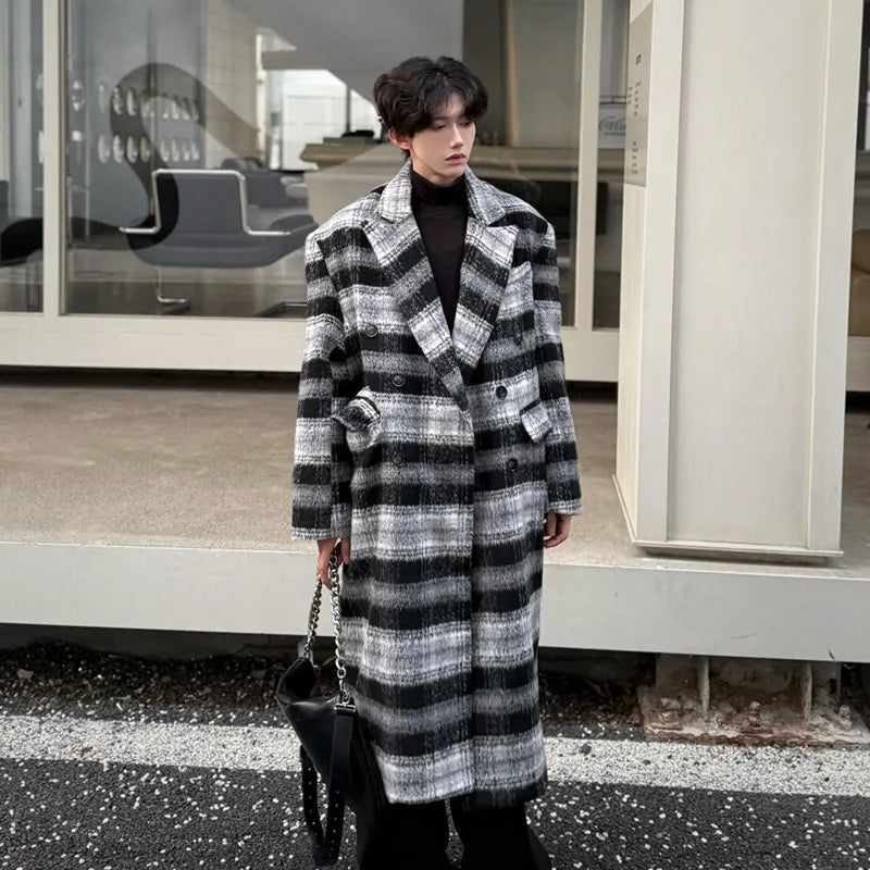 Black Plaid Color Loose Coat