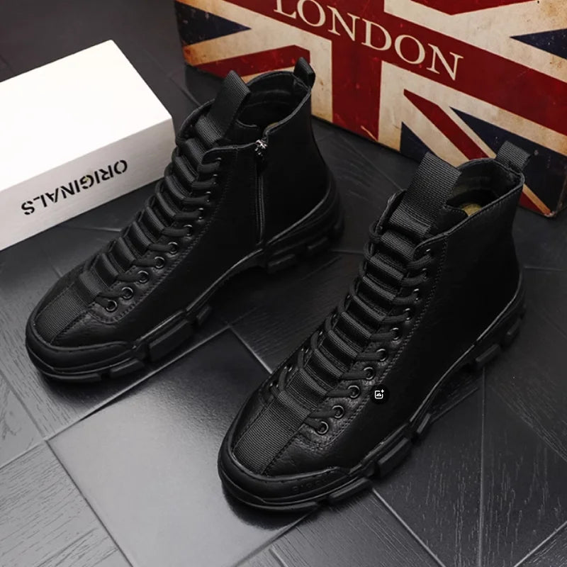 High-Top Genuine Leather Slip-On Sneakers