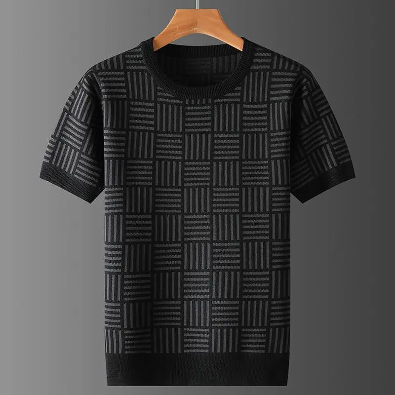 Knitted Plaid O-Neck Men's T-Shirt