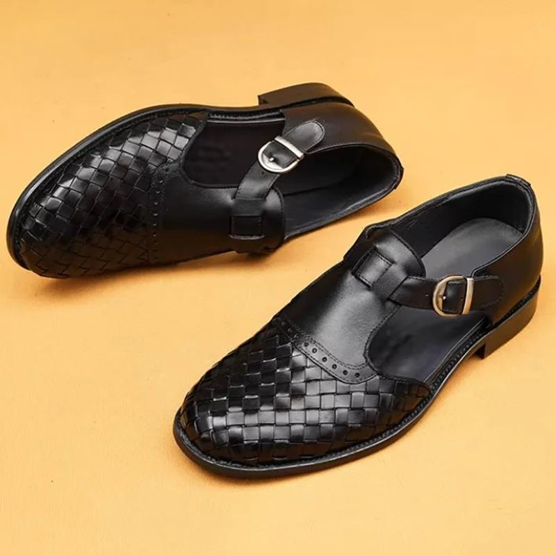 Retro Woven Pattern Leather Shoes