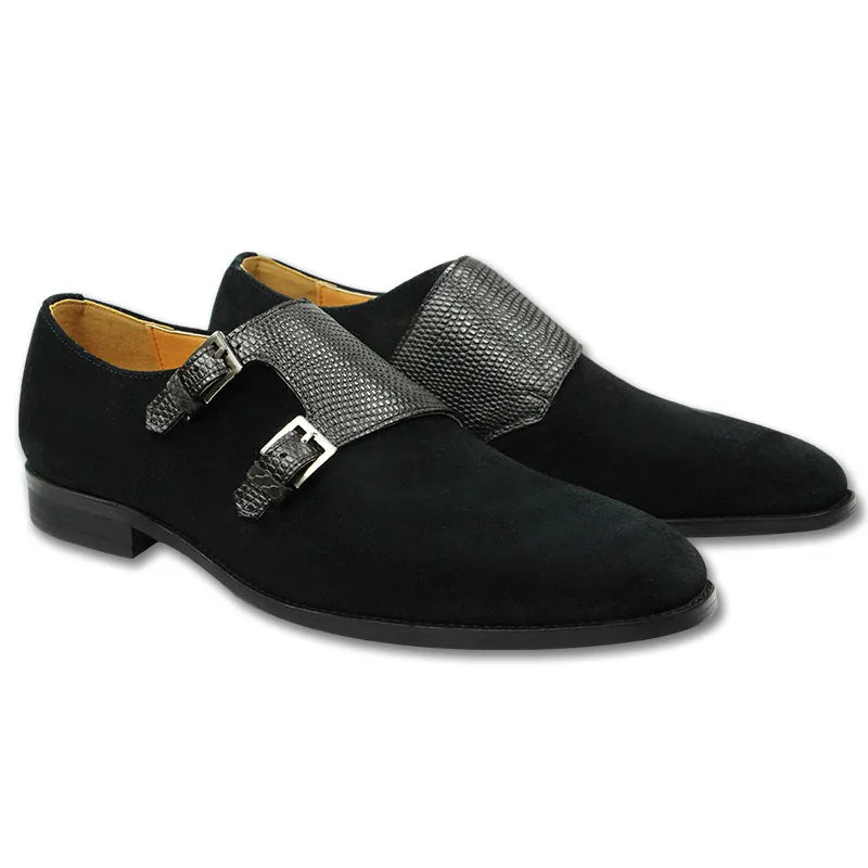 Black Suede Leather Monk Shoes