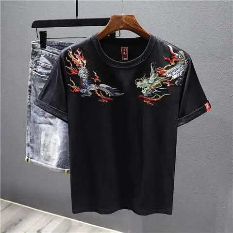Dragon Embroidered Short-Sleeved T-Shirt