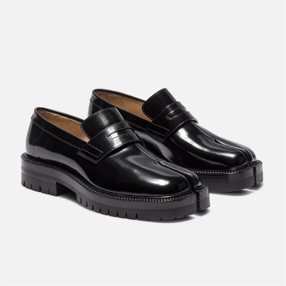 Square-Toe Leather Platform Tabi Loafers