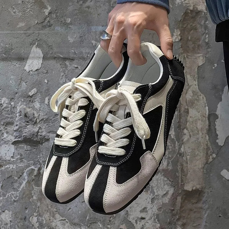 Suede Stitched Lace-Up Sneakers