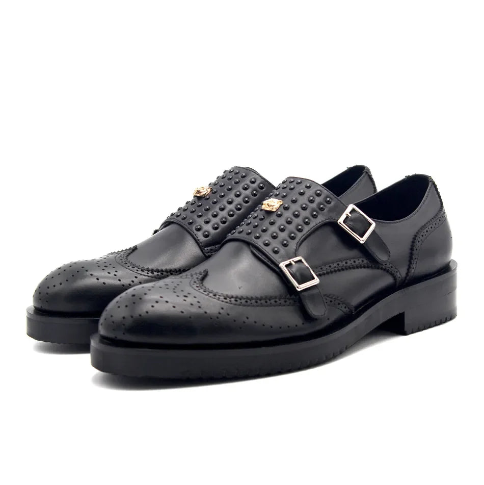 Monk Strap Rivets Black Formal Shoes