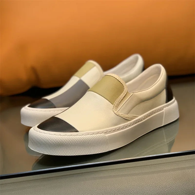 Patchwork Color Block Leather Loafers