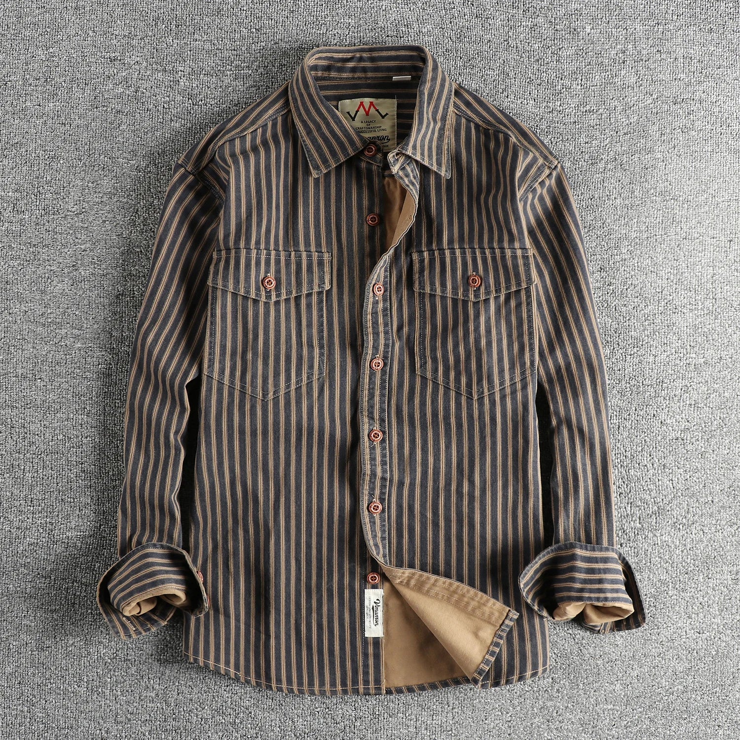 Retro Stripe Long-Sleeve Lapel Shirt