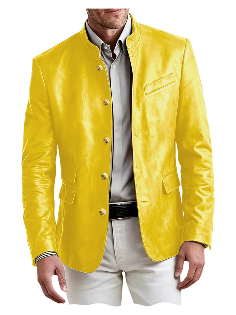 Golden Metal Buttons Leather Jacket