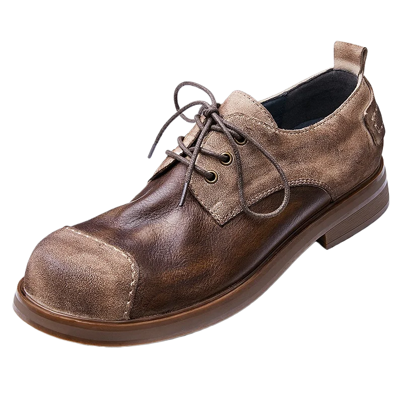 Retro Patchwork Genuine Leather Shoes