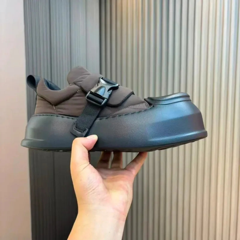 Thick-Soled Round-Toe Buckle Sneakers
