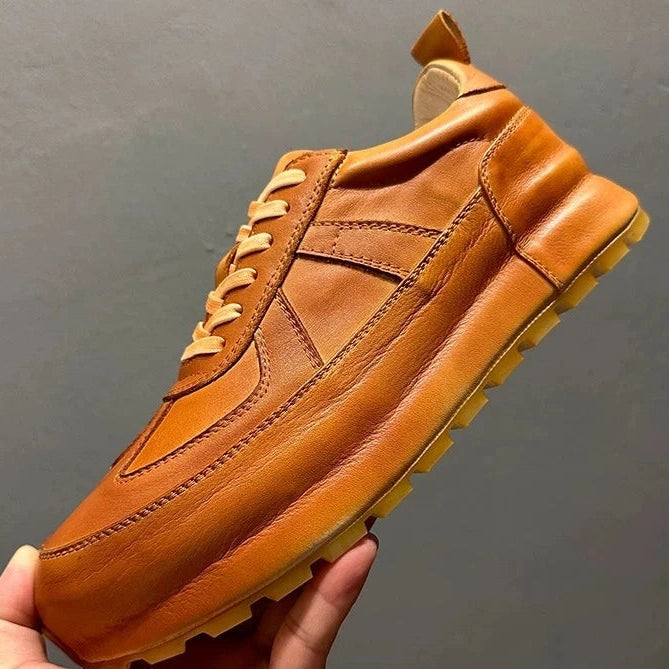 Retro Solid Genuine Leather Pigskin Sneakers