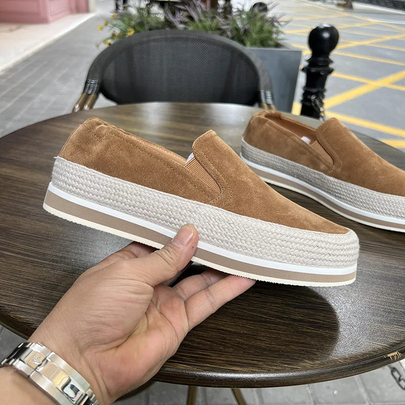 Solid Platform Leather Slip-On Sneakers