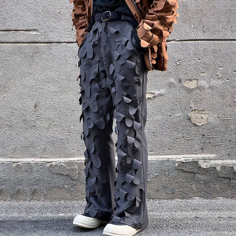 Black Color Patchwork Ruffles Pants