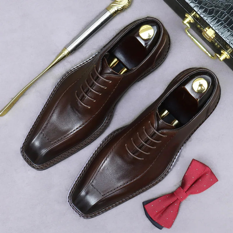 Square Toe Wide Leather Oxfords Shoes