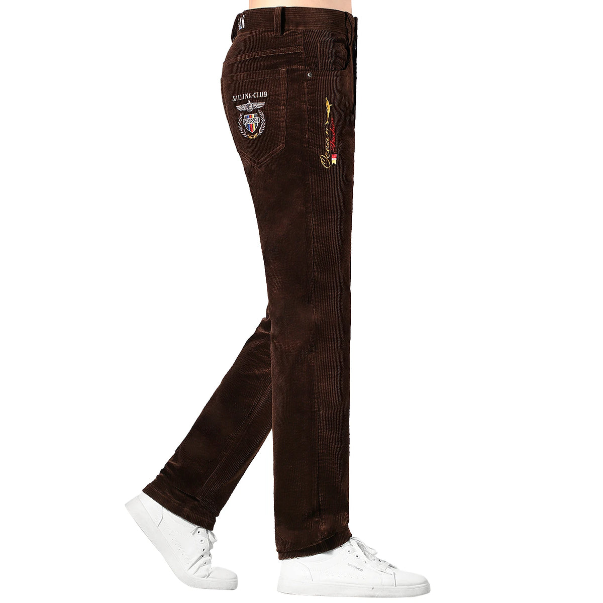 Letter Embroidered Solid Corduro Straight Jenas
