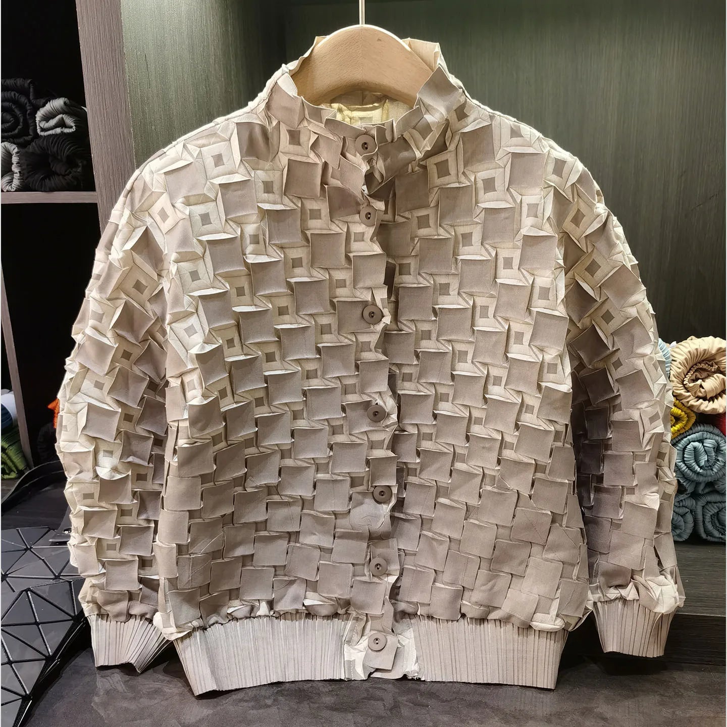 3D Pleated Color-Block Jacket